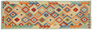 Flat Weave Kilim, Antique, Navaho, Vintage, Handmade, Geometric Kilim Rust Blue Hand-Woven Runner 100% Wool Area Rug 3 x 10